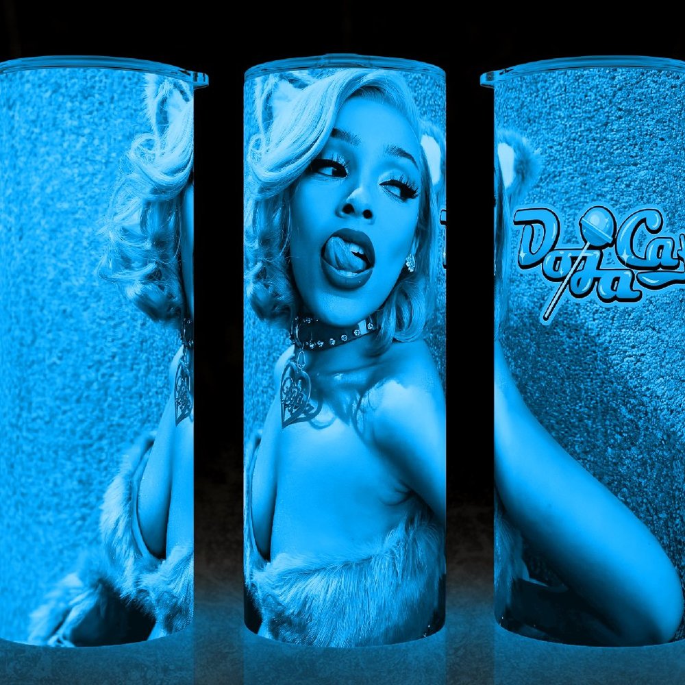 Glow in the Dark  Doja Cat Hot Pinkwith Cat Ears Cup Mug Tumbler 20oz